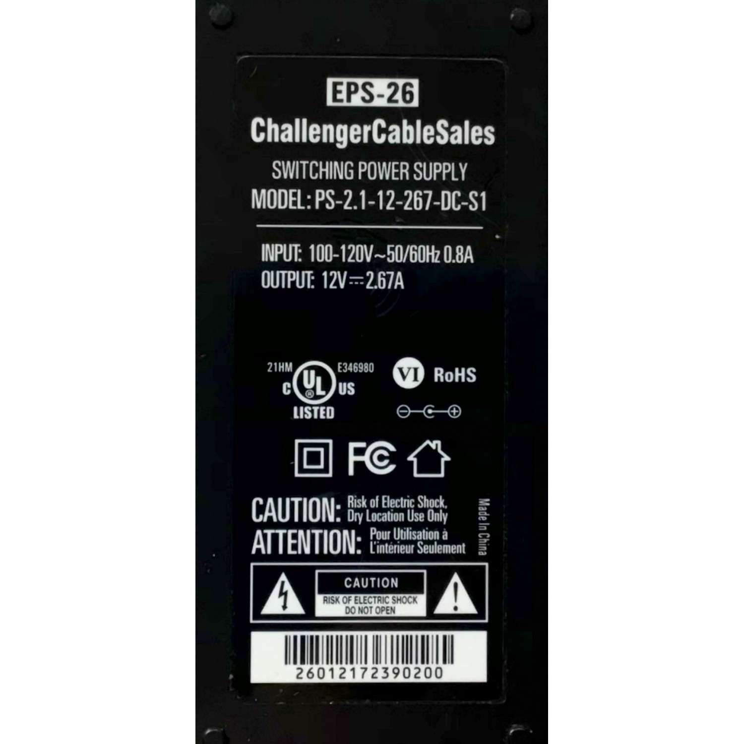 CARGADOR / ADAPTADOR DE FUENTE DE ALIMENTACION CHALLENGER VCA-VCD / NUMERO DE PARTE PS-2.1-12-267-DC-S1 / E346980 / EPS-26 / ENTRADA VCA 100-120V~ 50/60HZ 0.8A / SALIDA VCD 12V 2.67A / MODELO PS-2.1-12-267-DC-S1 - Imagen 5